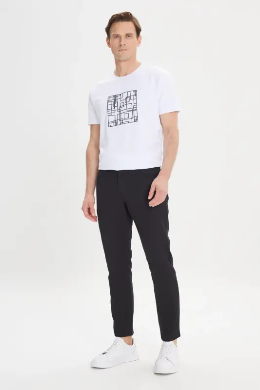 Men's Black Slim Fit Narrow Cut 5 Pocket Textured Flexible Pants-Black - 3