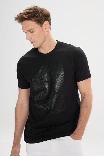 Men's Black Slim Fit Narrow Cut Cotton Flexible Printed Crew Neck T-Shirt - 3