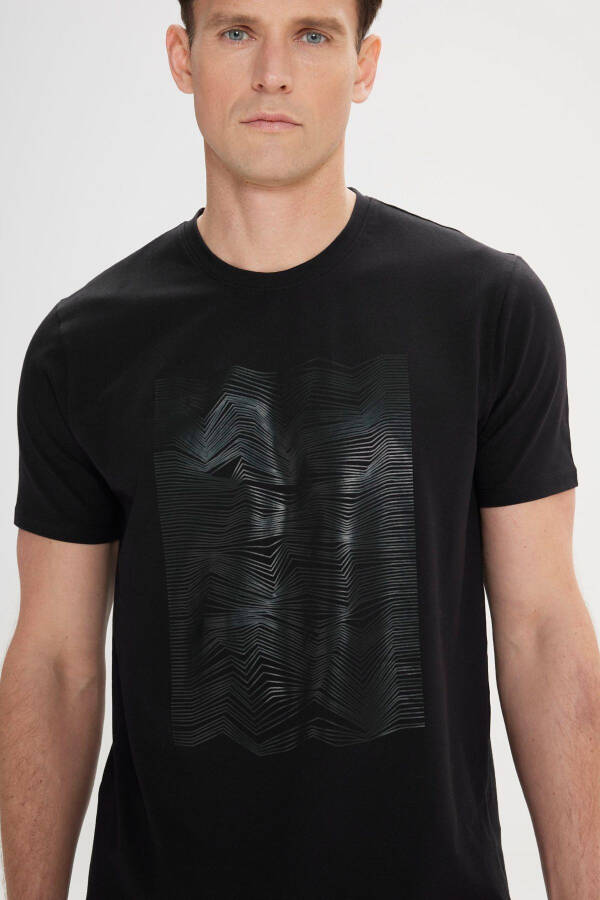 Men's Black Slim Fit Narrow Cut Cotton Flexible Printed Crew Neck T-Shirt - 4