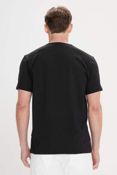 Men's Black Slim Fit Narrow Cut Cotton Flexible Printed Crew Neck T-Shirt - 5
