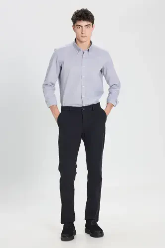 Men's Black Slim Fit Narrow Cut Cotton Stretch Textured Side Pocket Trousers - ALTINYILDIZ CLASSICS (1)