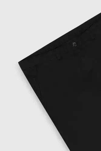 Men's Black Slim Fit Narrow Cut Cotton Stretch Textured Side Pocket Trousers - 9