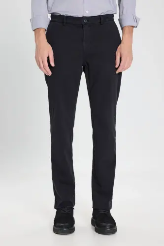 Men's Black Slim Fit Narrow Cut Cotton Stretch Textured Side Pocket Trousers 