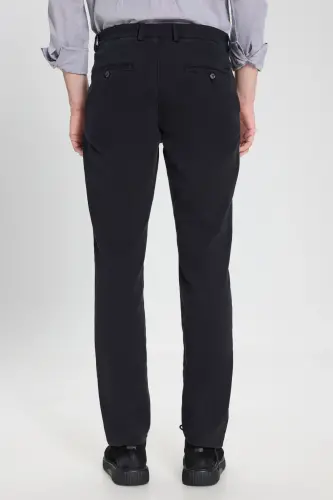 Men's Black Slim Fit Narrow Cut Cotton Stretch Textured Side Pocket Trousers - 6