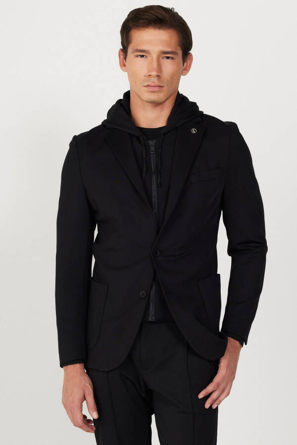 Men's Black Slim Fit Narrow Cut Mono Collar Cotton - 5