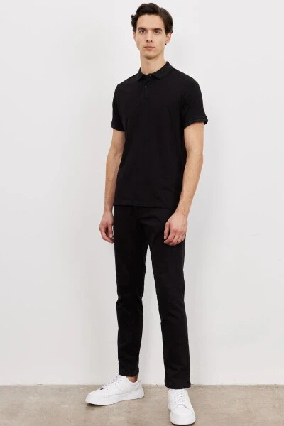Men's Black Slim Fit Narrow Cut Polo Collar Short Sleeve Basic T-Shirt - ALTINYILDIZ CLASSICS (1)