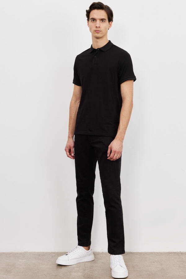Men's Black Slim Fit Narrow Cut Polo Collar Short Sleeve Basic T-Shirt - 2