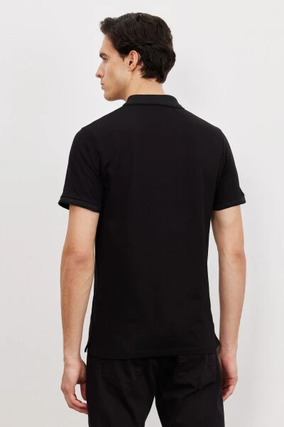 Men's Black Slim Fit Narrow Cut Polo Collar Short Sleeve Basic T-Shirt - 6