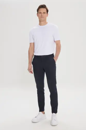 Men's Black Slim Fit Narrow Cut Side Pocket Cotton Flexible Dobby Trousers - Black - 2