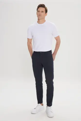 Men's Black Slim Fit Narrow Cut Side Pocket Cotton Flexible Dobby Trousers - Black - 3
