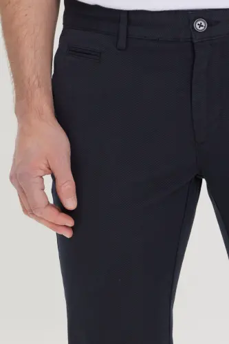 Men's Black Slim Fit Narrow Cut Side Pocket Cotton Flexible Dobby Trousers - Black - 6
