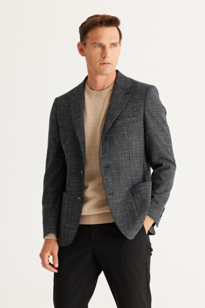 Men's Black Slim Fit Narrow Cut Swallow Collar Cotton - 7