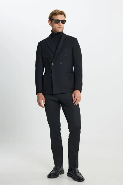 Men's Black Slim Fit Narrow Cut Swallow Collar Diag - ALTINYILDIZ CLASSICS (1)