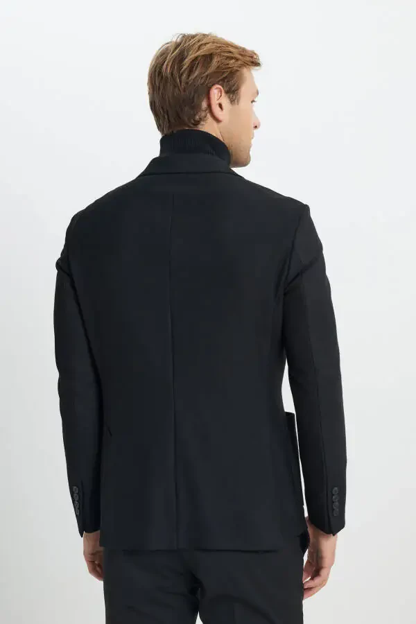 Men's Black Slim Fit Narrow Cut Swallow Collar Diag - 6