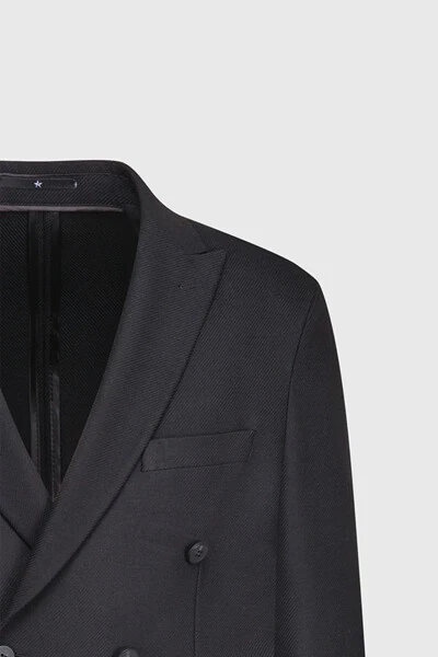 Men's Black Slim Fit Narrow Cut Swallow Collar Diag - 8