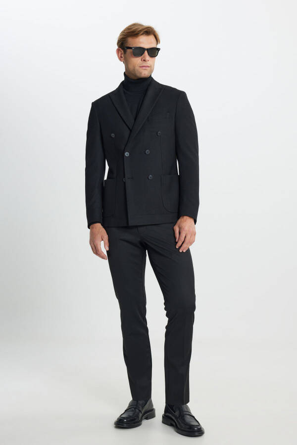 Men's Black Slim Fit Narrow Cut Swallow Collar Diag - 2