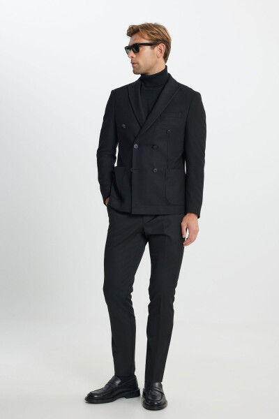 Men's Black Slim Fit Narrow Cut Swallow Collar Diag - 3