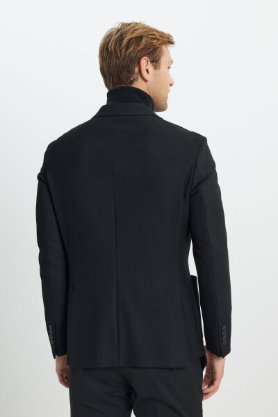 Men's Black Slim Fit Narrow Cut Swallow Collar Diag - 6