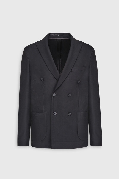 Men's Black Slim Fit Narrow Cut Swallow Collar Diag - 7