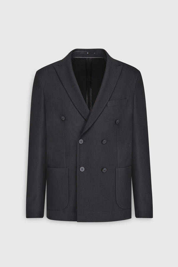 Men's Black Slim Fit Narrow Cut Swallow Collar Diag - 7