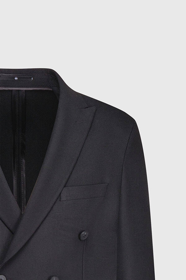 Men's Black Slim Fit Narrow Cut Swallow Collar Diag - 8