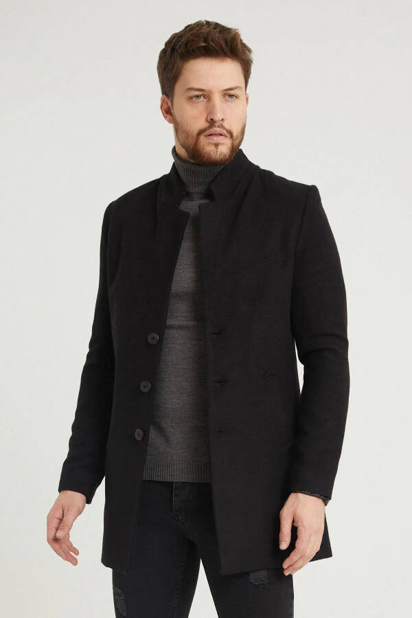 Men's Black Slim Fit Peacoat - 3