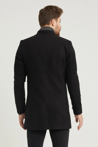 Men's Black Slim Fit Peacoat - 5