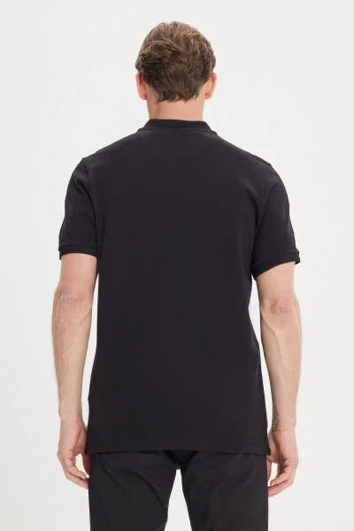 Men's Black Slim Fit Polo Neck 100% Cotton Short Sleeve T-Shirt - 3