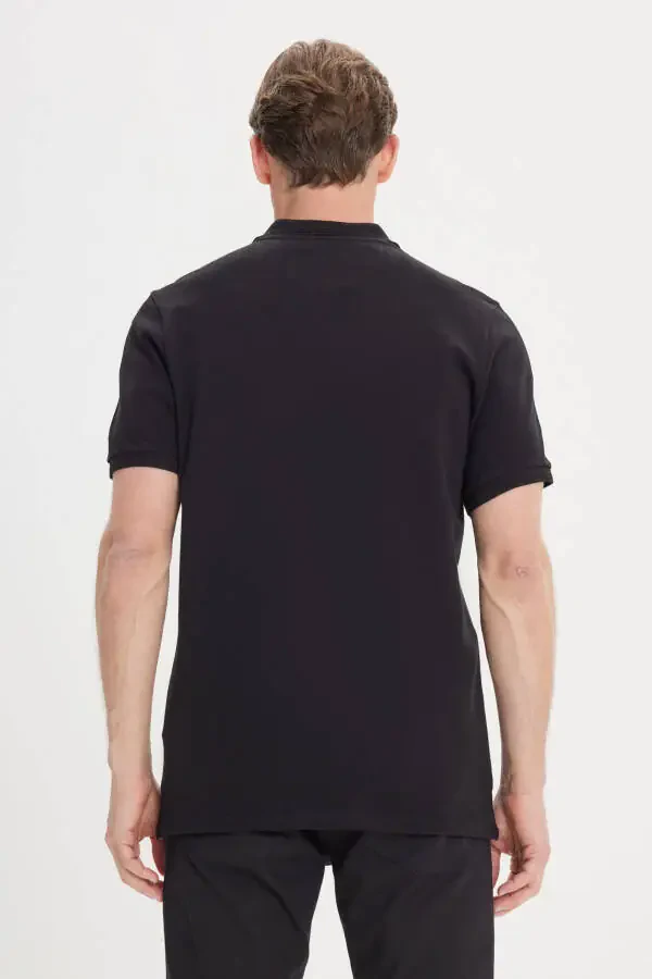 Men's Black Slim Fit Polo Neck 100% Cotton Short Sleeve T-Shirt - 3