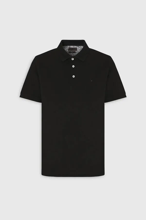 Men's Black Slim Fit Polo Neck 100% Cotton Short Sleeve T-Shirt - 4