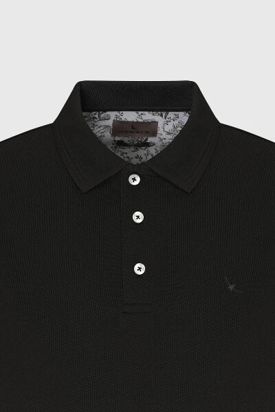 Men's Black Slim Fit Polo Neck 100% Cotton Short Sleeve T-Shirt - 5