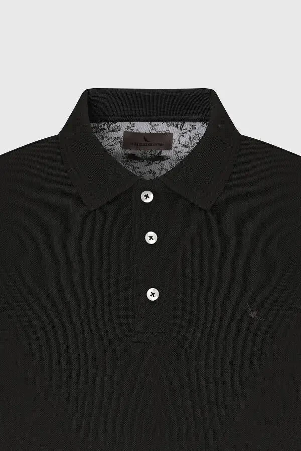 Men's Black Slim Fit Polo Neck 100% Cotton Short Sleeve T-Shirt - 5