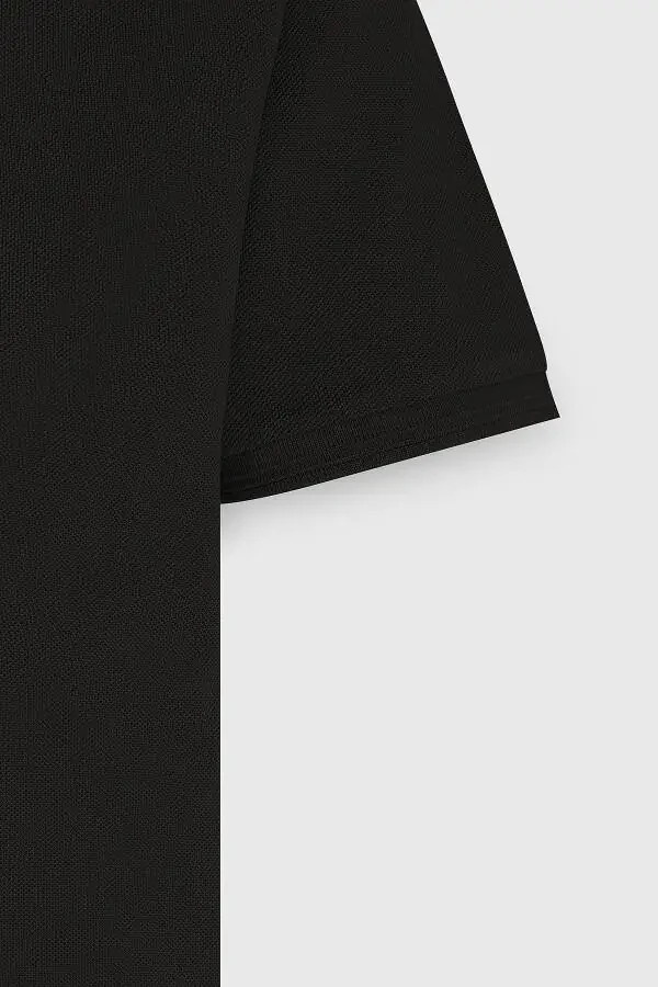 Men's Black Slim Fit Polo Neck 100% Cotton Short Sleeve T-Shirt - 6