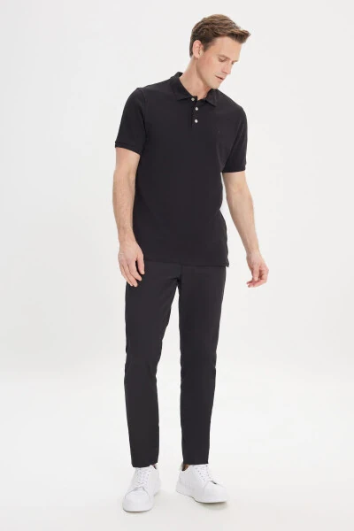 Men's Black Slim Fit Polo Neck 100% Cotton Short Sleeve T-Shirt - 8