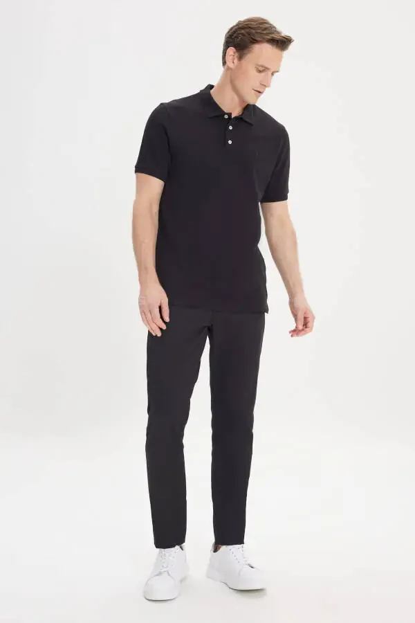 Men's Black Slim Fit Polo Neck 100% Cotton Short Sleeve T-Shirt - 8