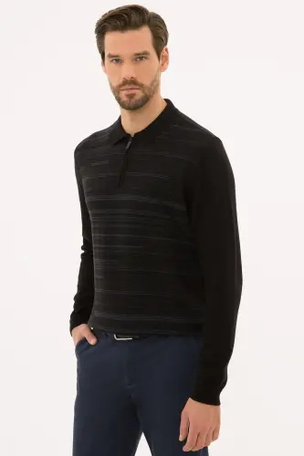 Men's Black Slim Fit Polo Neck Knit Sweater G021SZ0TK.000.1156711-VR046 - 3