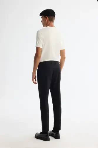 Men's Black Slim Fit Side Elastic Gauze Textured Striped - 3