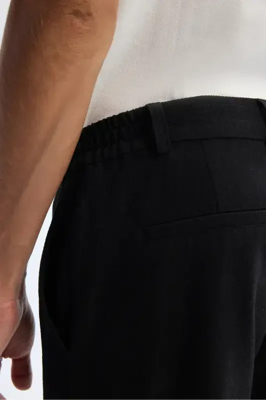 Men's Black Slim Fit Side Elastic Gauze Textured Striped - 5