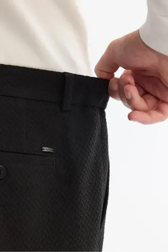 Men's Black Slim Fit Side Pocket Textured Bi-stretch - 5