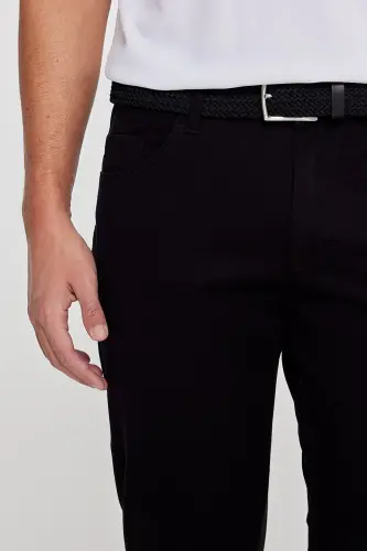 Men's Black Slim Fit Skinny 5 Pocket Cotton Canvas Stretch Chino Pants - 9