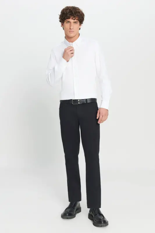 Men's Black Slim Fit Skinny 5 Pocket Cotton Canvas Stretch Chino Pants - 2