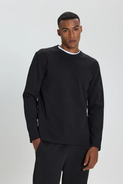 Men's Black Slim Fit Skinny Crew Neck Long Sleeve - ALTINYILDIZ CLASSICS
