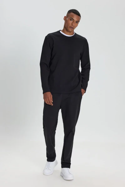 Men's Black Slim Fit Skinny Crew Neck Long Sleeve - ALTINYILDIZ CLASSICS (1)