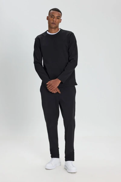 Men's Black Slim Fit Skinny Crew Neck Long Sleeve - 3