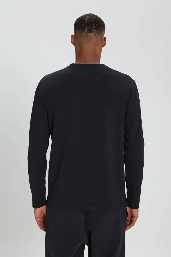 Men's Black Slim Fit Skinny Crew Neck Long Sleeve - 5