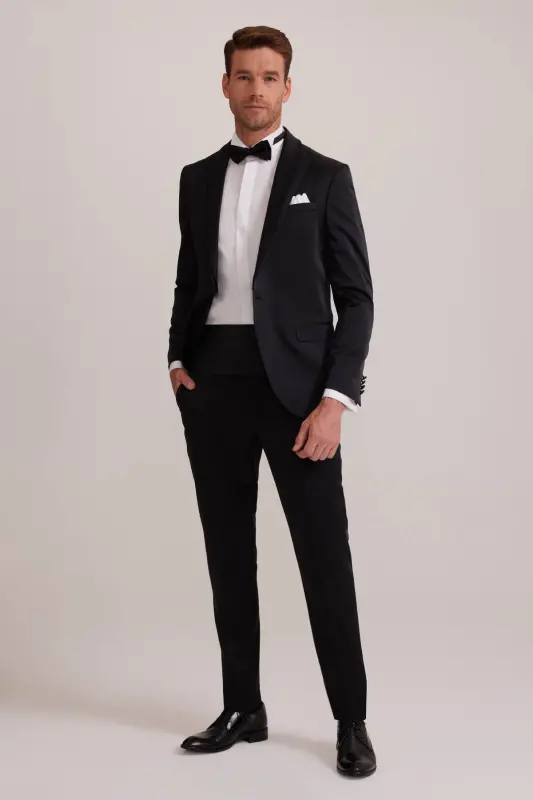 Men's Black Slim Fit Swallow Collar Tuxedo - YSF