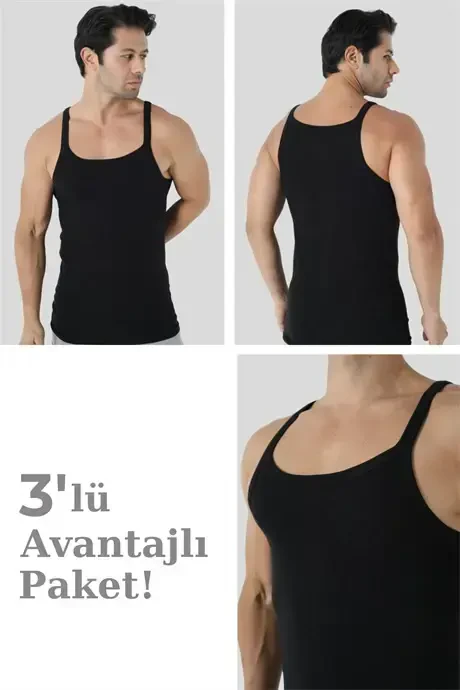 Men's Black Slim Fit Tank Top 100% Cotton 3-Pack Value - 1
