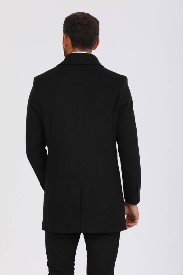 Men's Black Slim Fit Wool Blend Cashmere Shirt Collar Coat - 15