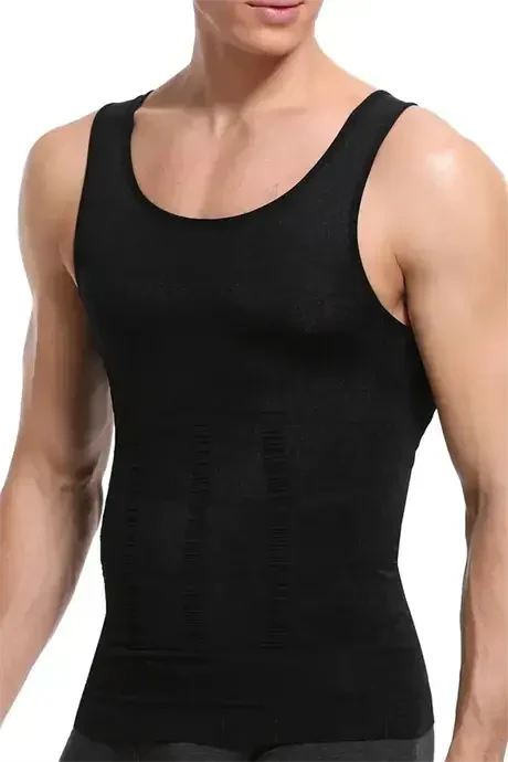 Men's Black Slimming Corset Tank Top Tummy Control Body Shaper - 1