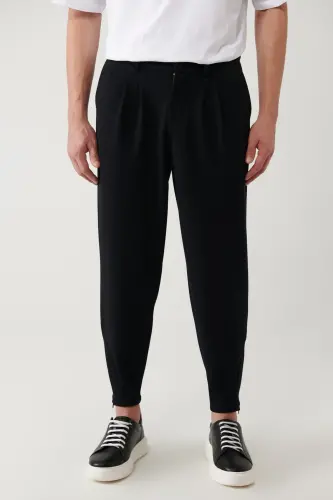 Men's Black Smyrna Baggy Fit Pants Classic Waist Pleated Knit A41y3075 - 3